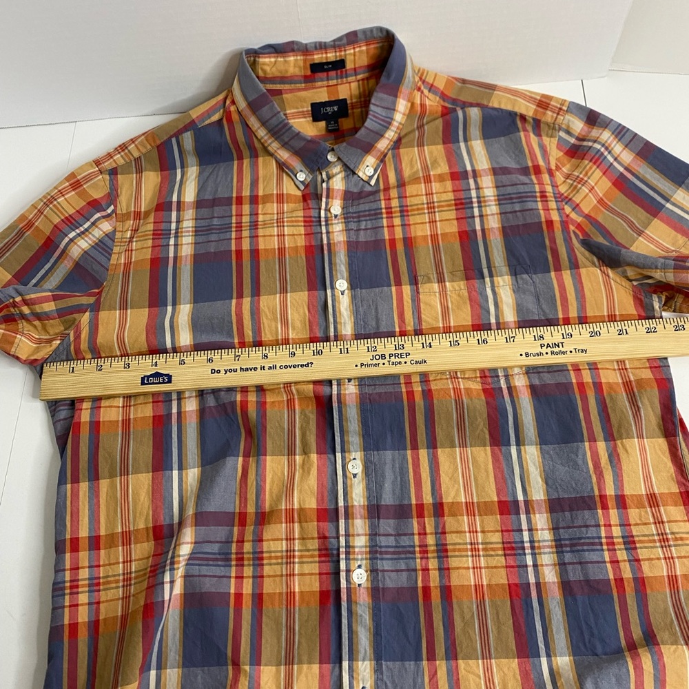 J Crew Short Sleeve Button Down Shirt Mens XL Tan Gray Plaid Preppy Slim Fit - Picture 6 of 8